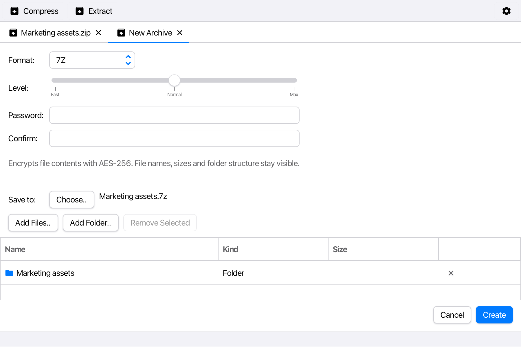 Creating a 7Z archive with a password