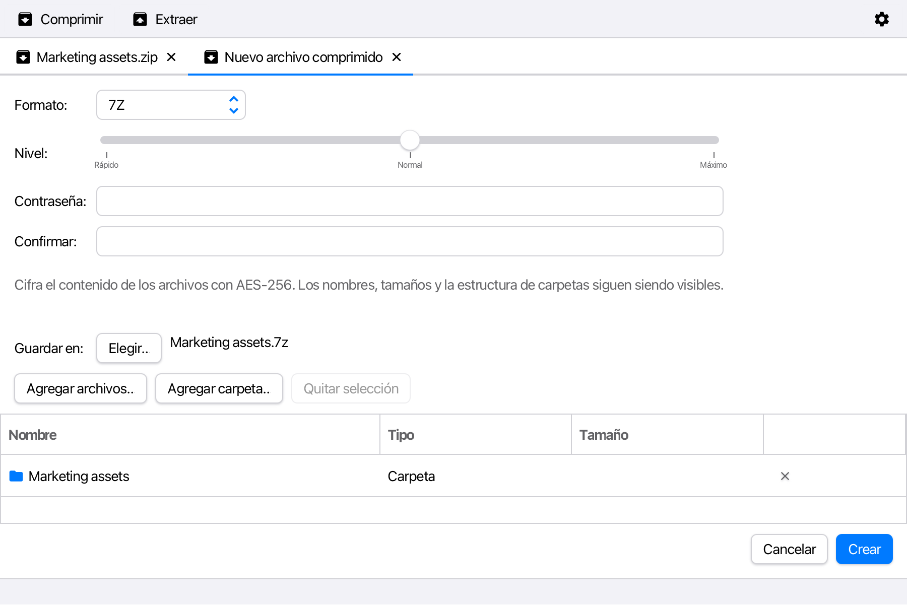 Creando un archivo 7Z con contraseña